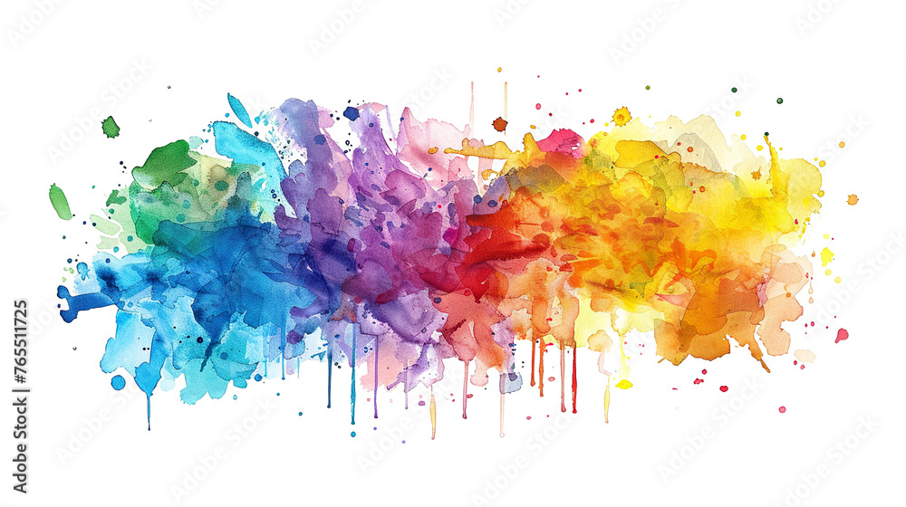 3D Abstract colorful rainbow color painting illustration - watercolor splashes, isolated on white background PNG