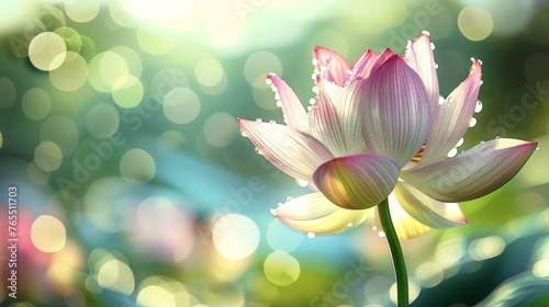 Droplets glisten on a serene lotus, capturing the essence of renewal and spiritual awakening during the Vesak Day dawn.