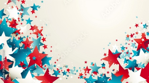 A celebratory explosion of stars in red, white, and blue bursts across the frame, creating a festive background for Memorial Day commemorations.