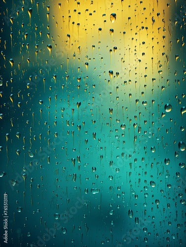 Yellow rain drops on an old window screen with abstract background