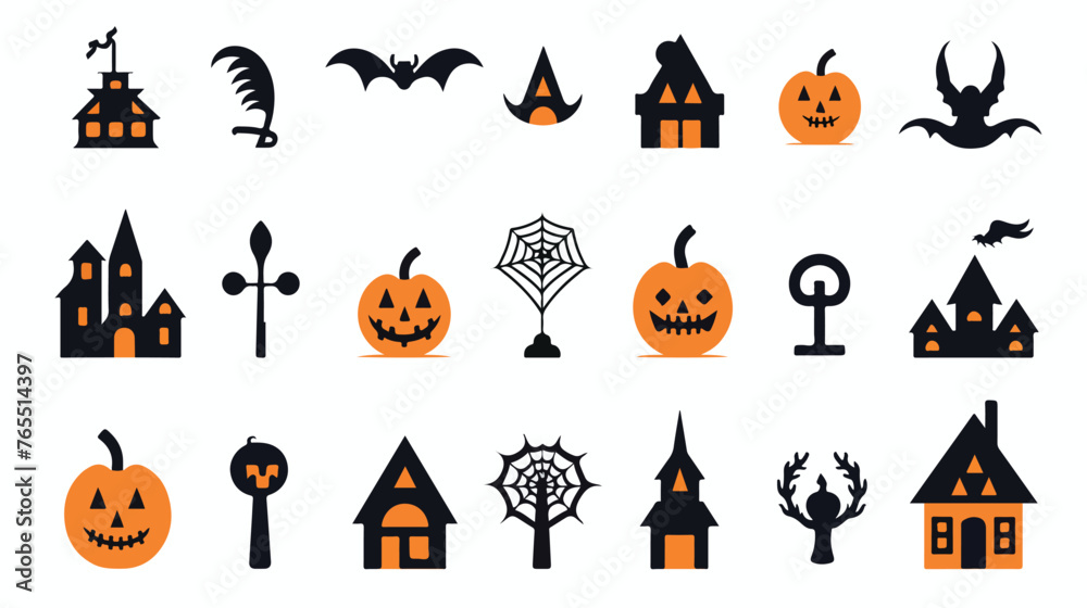 These are halloween related icons in solid style Flat