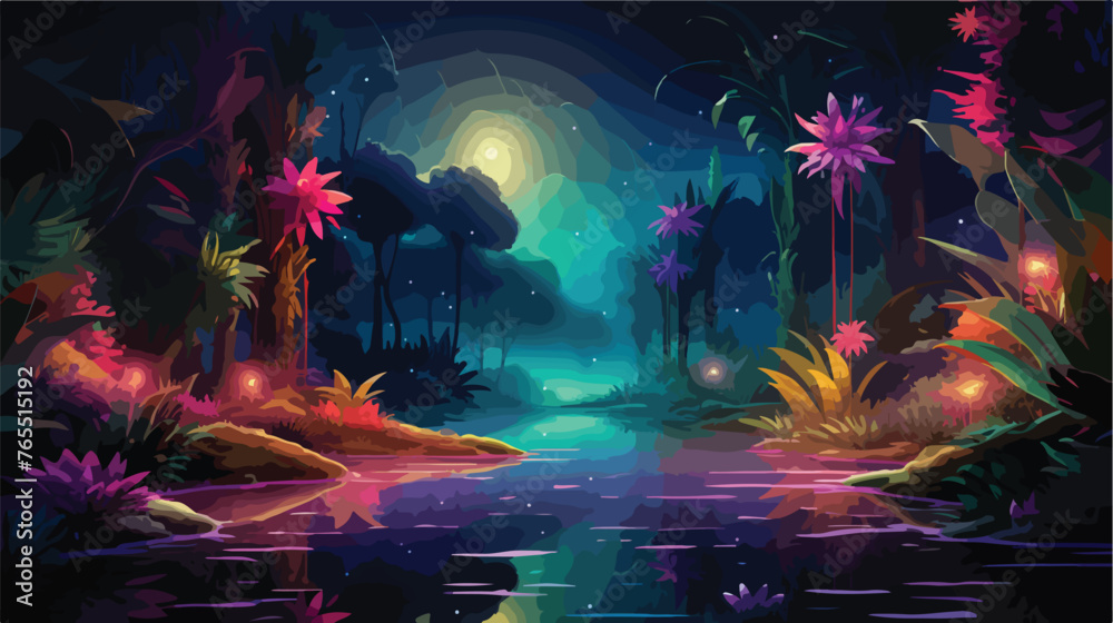 Tropical and exotic night forestFairytale forest with