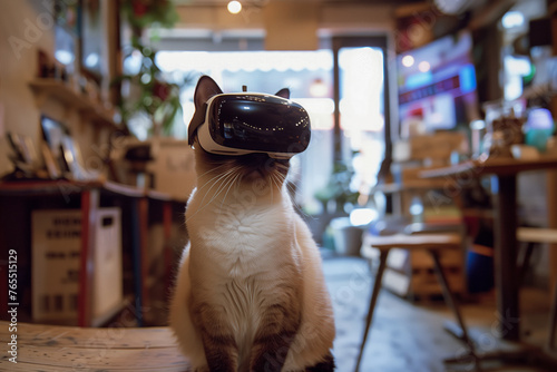 Cat with VR headset in the metaverse