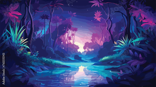 Tropical and exotic night forestFairytale forest with