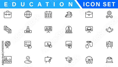 Education and Learning web icons in line style. School, university, textbook, learning. Vector illustration.