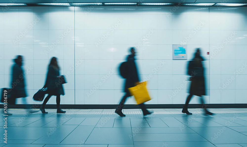 Rush Hour Rhythm: Blurred Motion of Commuters in Busy Subway Station