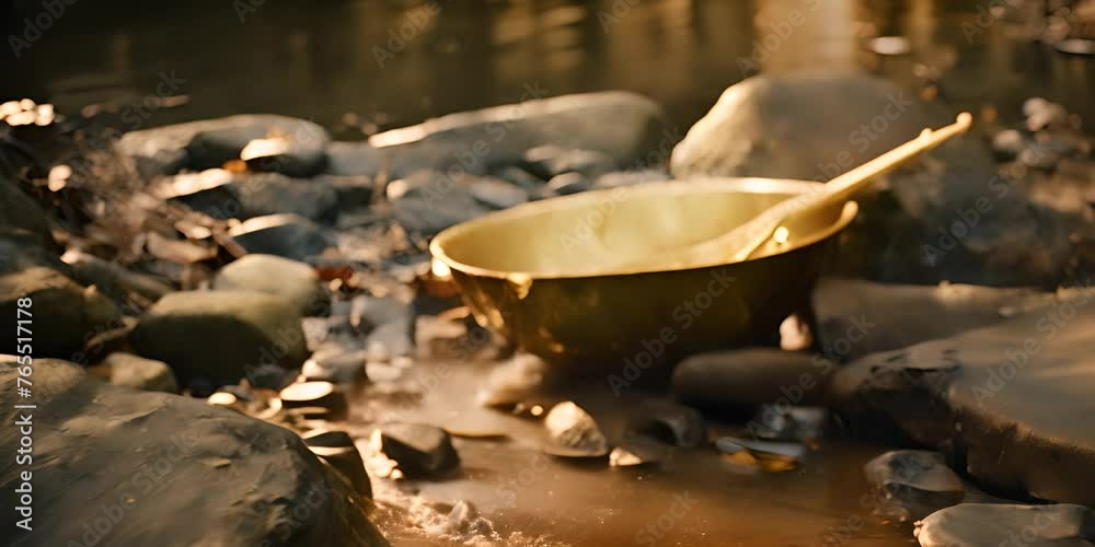 Finding gold. gold panning, digging or gold prospecting. Gold on wash pan with Gold prospecting tools. 4K Video