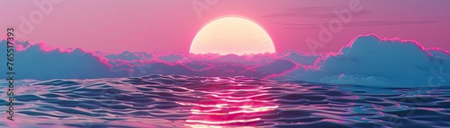 A retro-futuristic vaporwave aesthetic with sunsets grids