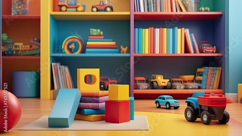 Colorful toys on the floor in the living room of the house. generative ai