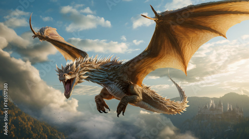 A mythical creature like a dragon or griffin soaring © Little