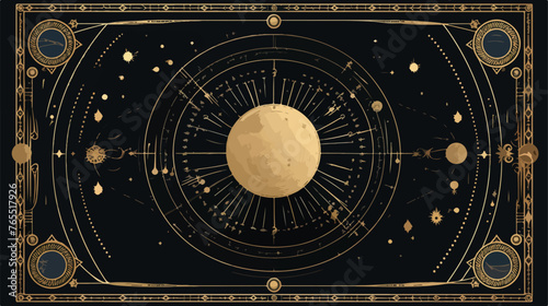 Vector mystic celestial golden frame with stars moon