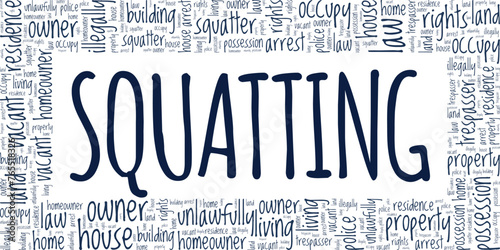 Squatting word cloud conceptual design isolated on white background.