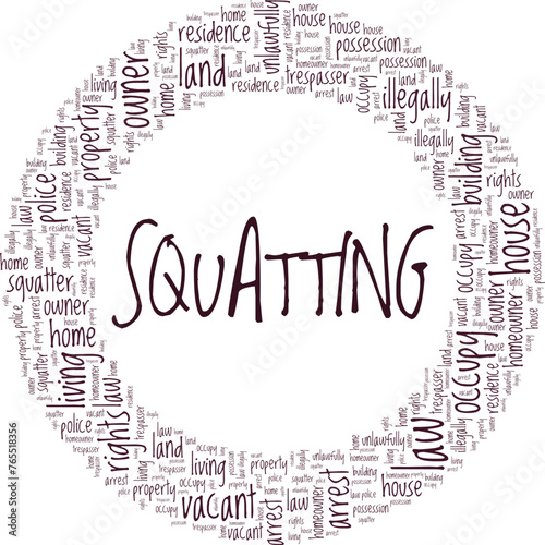 Squatting word cloud conceptual design isolated on white background.