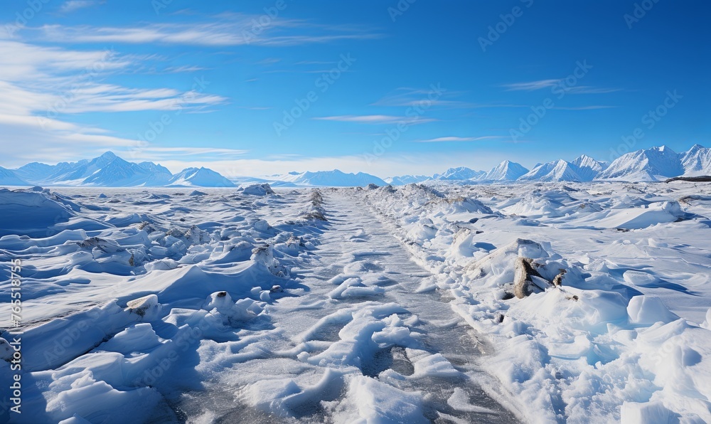 Snow Covered Road With Mountains Snow Covered Road With Mountains