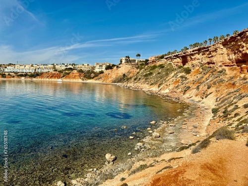  View of the coast. Natural beautiful landscapes in Orihuela Costa, province of Alicante, calas de Aquamarina, Spain