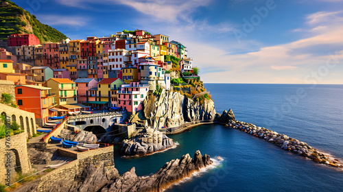 A picturesque coastal village nestled between cliffs
