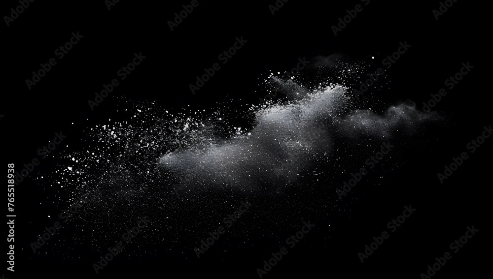 Freeze motion of white dust particles splash on black background.White powder explosion clouds. Freeze motion of white dust particles splash on black background.White powder explosion clouds.