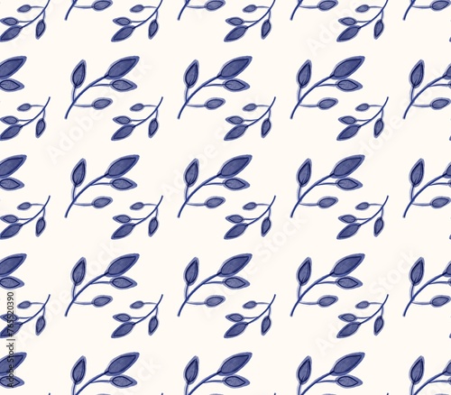 Floral blue color Leaves Seamless Pattern Wallpaper Illustration