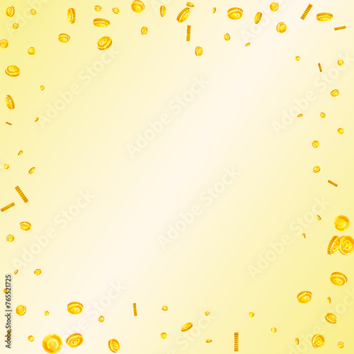 European Union Euro coins falling. Scattered gold