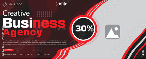 new social media banner design in red and dark red color with discount elements 