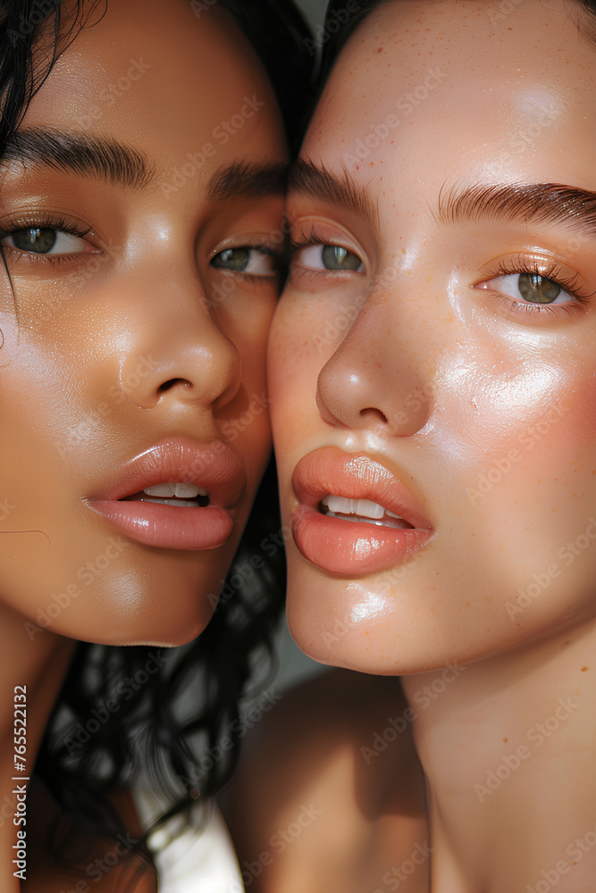 Skin care advertisement close-up photo of woman with beautiful skin Skin care advertisement close-up photo of woman with beautiful skin