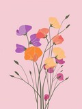 A vase on a pink background with an assortment of vibrant flowers in full bloom