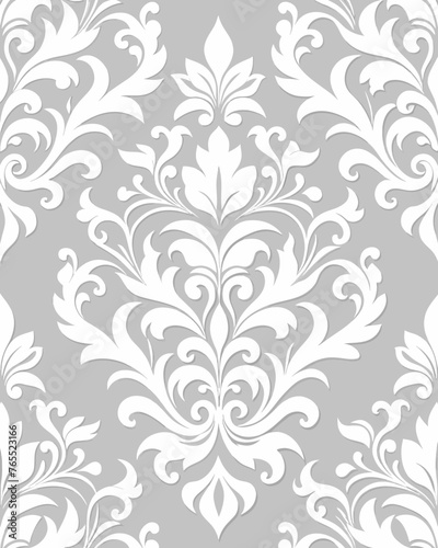 seamless white Celtic damask pattern on white background