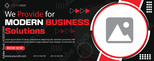 modern business new social media banner design in black and red color with background elements 