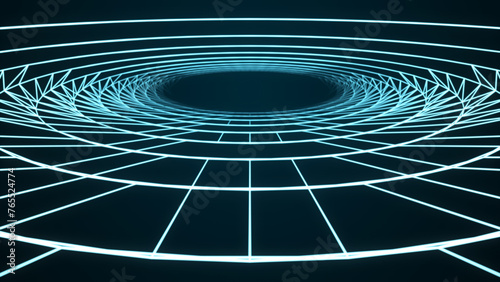 Abstract tunnel of lines. 3D wormhole with a mesh structure. Vortex. 3d rendering