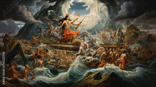 A scene from a mythological epic like the Odyssey or t