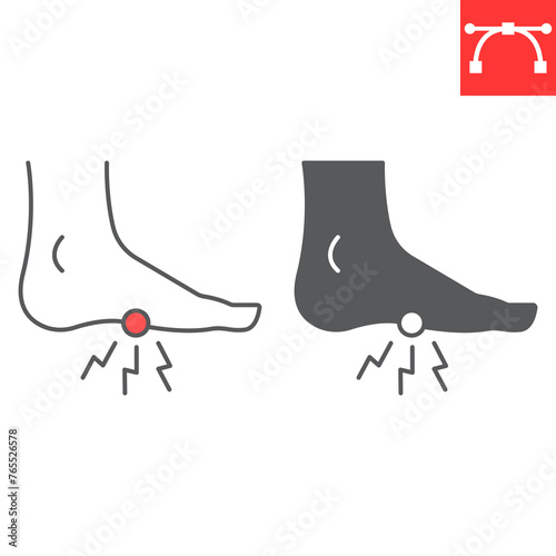 Foot pain line and glyph icon, body pain and human disease, foot ache vector icon, vector graphics, editable stroke outline sign, eps 10.