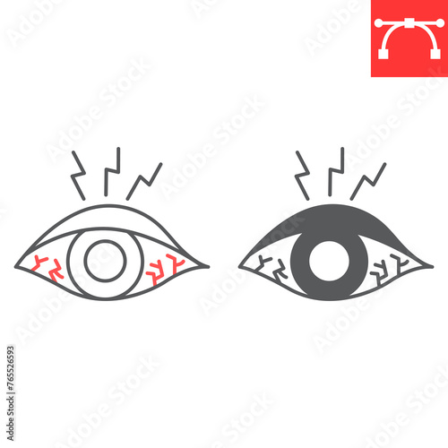 Eye sore line and glyph icon, body pain and human disease, eye ache vector icon, vector graphics, editable stroke outline sign, eps 10.