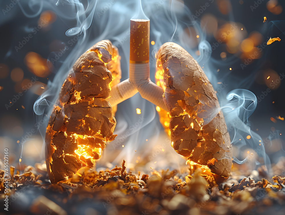 Visual metaphor of cigarette and charred lungs illustrating the dangers ...