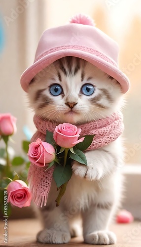 A Whimsical Kitten or cat floral realistic photo ai generated