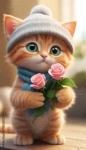 A Whimsical Kitten or cat floral realistic photo ai generated
