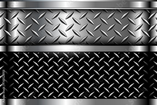 Silver black steel texture background, with diamond plate pattern texture 3D metal design.