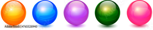 Colored spheres set, glossy 3D colorful glass balls collection.