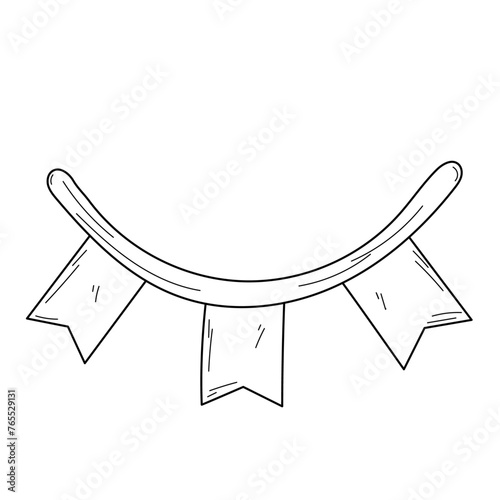 A black and white drawing of a string of triangular bunting flags