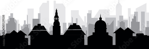 Photography Black cityscape skyline panorama with gray misty city buildings background of CO