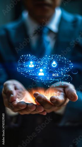 Business Executive Interacting with Rich Communication Services (RCS) Concept on Digital Interface