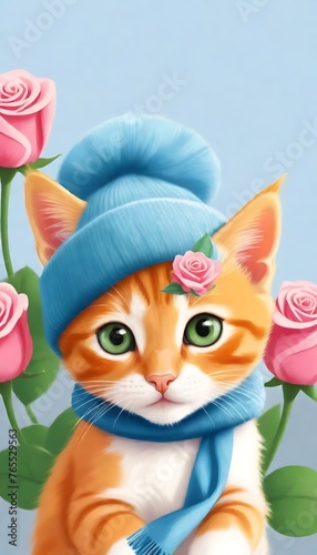 A Whimsical Kitten or cat floral realistic photo ai generated