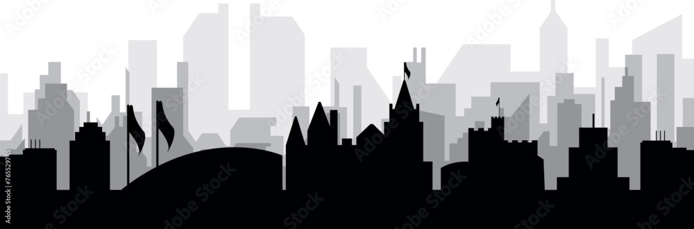 Black cityscape skyline panorama with gray misty city buildings background of CARDIFF, UNITED KINGDOM
