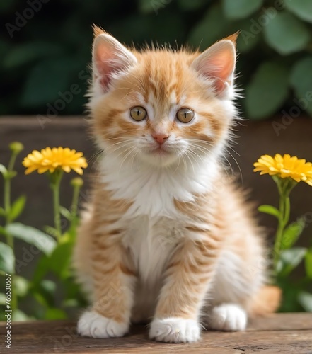 A Whimsical Kitten or cat floral realistic photo ai generated