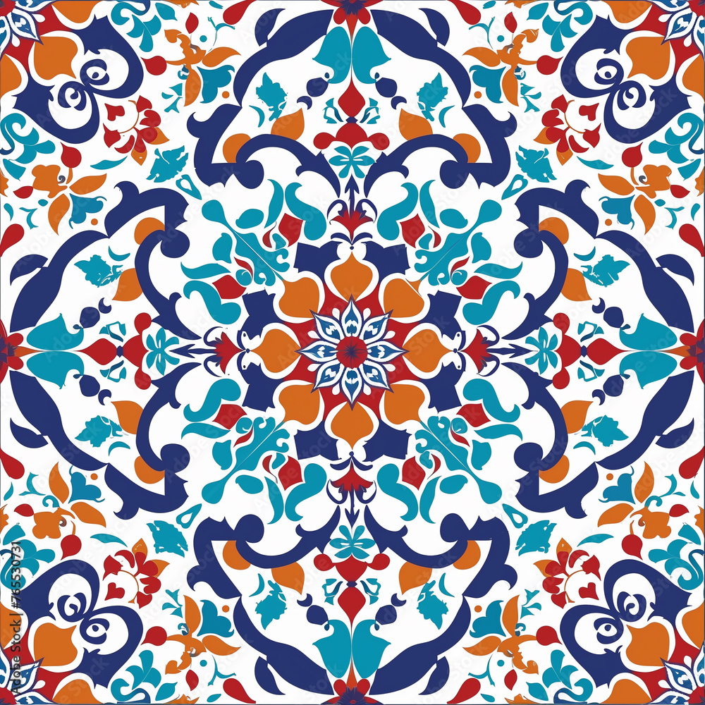 Colorful seamless pattern of Islamic background. Abstract ornament mosaic texture and ceramic tiles.	
