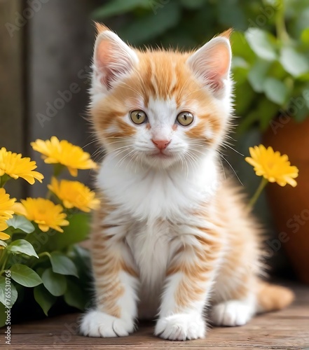 A Whimsical Kitten or cat floral realistic photo ai generated