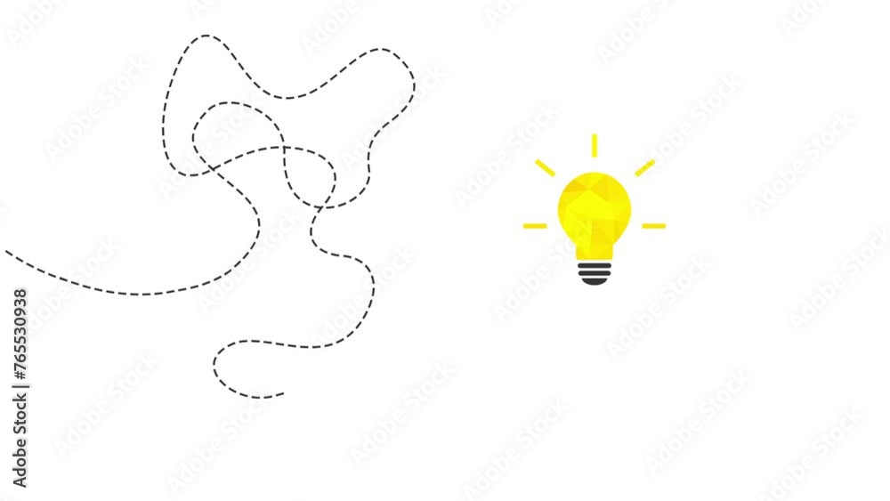 Bright and new idea concept with dotted line and shiny yellow light ...