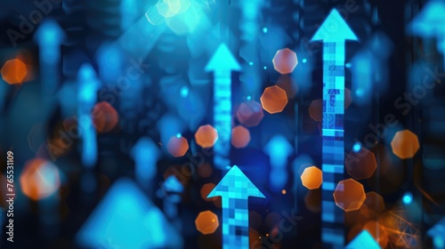 Innovative Technology and Progress: Abstract 3D Arrows Moving Forward on Digital Surface - AI generated