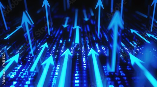 Innovative Technology and Progress: Abstract 3D Arrows Moving Forward on Digital Surface - AI generated