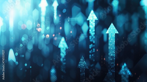 Innovative Technology and Progress: Abstract 3D Arrows Moving Forward on Digital Surface - AI generated