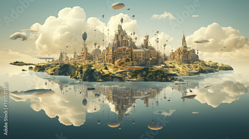 A surreal dreamscape with floating islands and impossi © Little